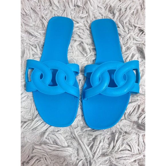 Turquoise Wide Strap Flat Womens Sandals Size 7/8 NEW - Picture 4 of 4